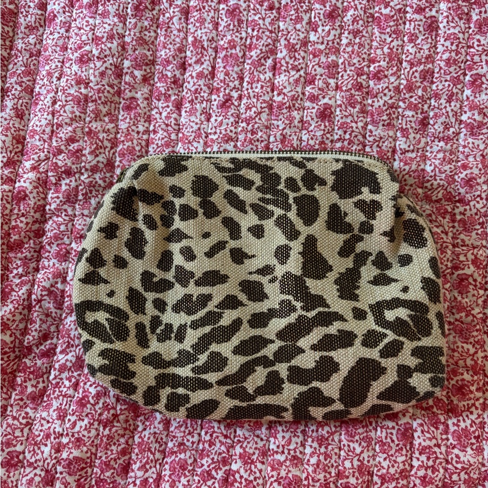 ANTHROPOLOGIE Gold Metallic Leopard Print Cosmetic Bag